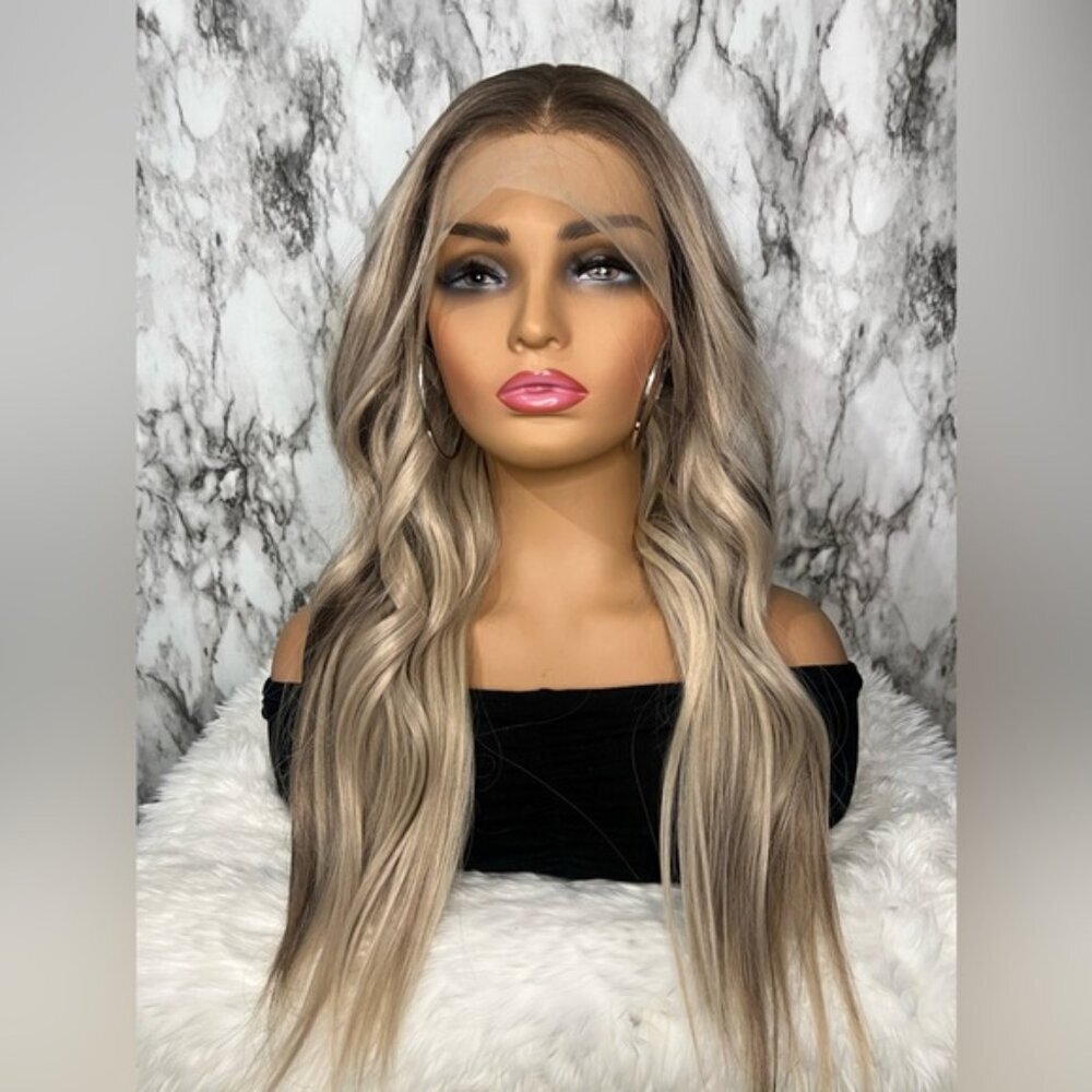 13x4 Full Front HD invisible Lace Blonde mixed with highlights 24 Inch long